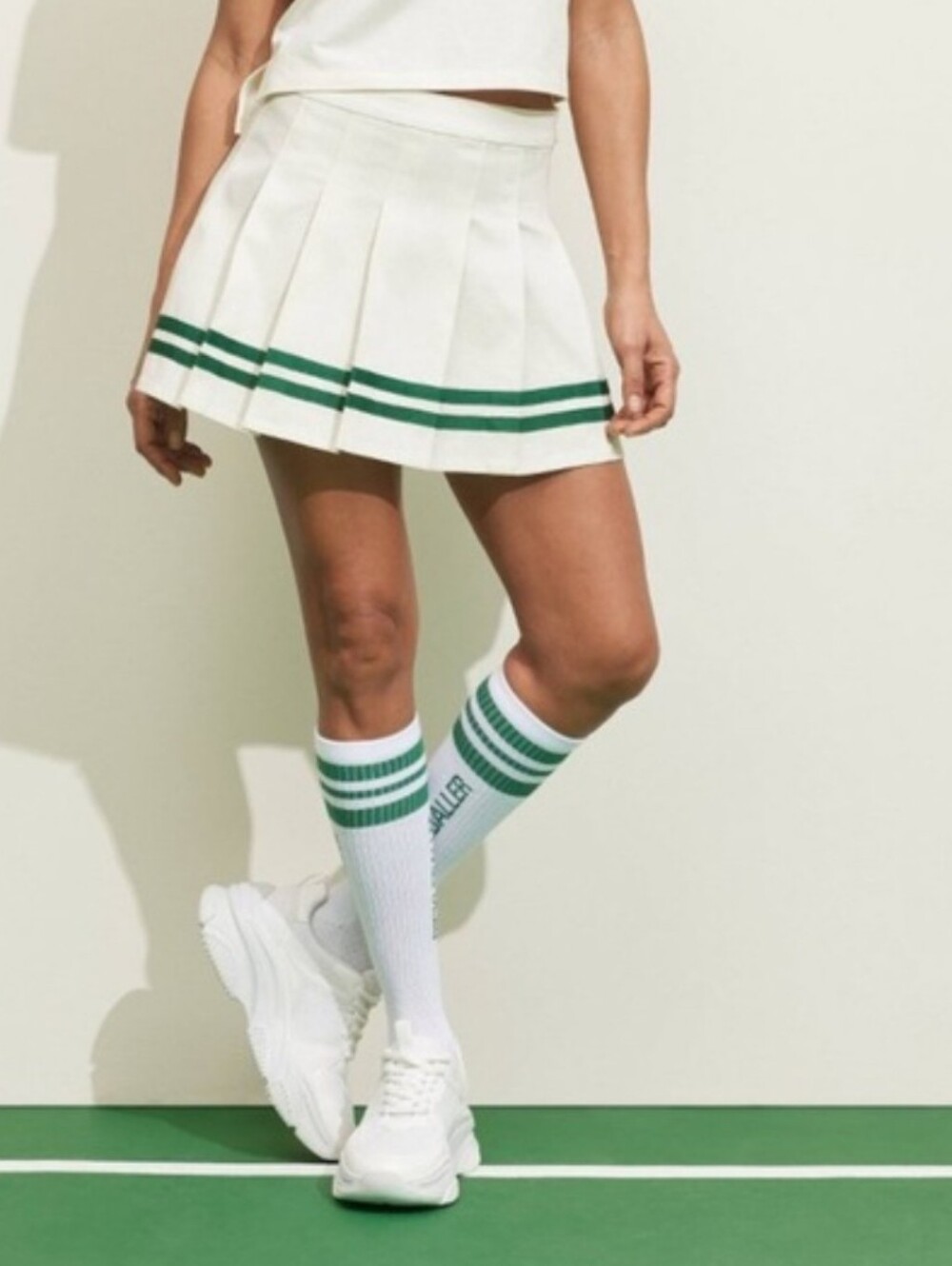 Prince Cream Mini Skirt with Green Stripe Trim